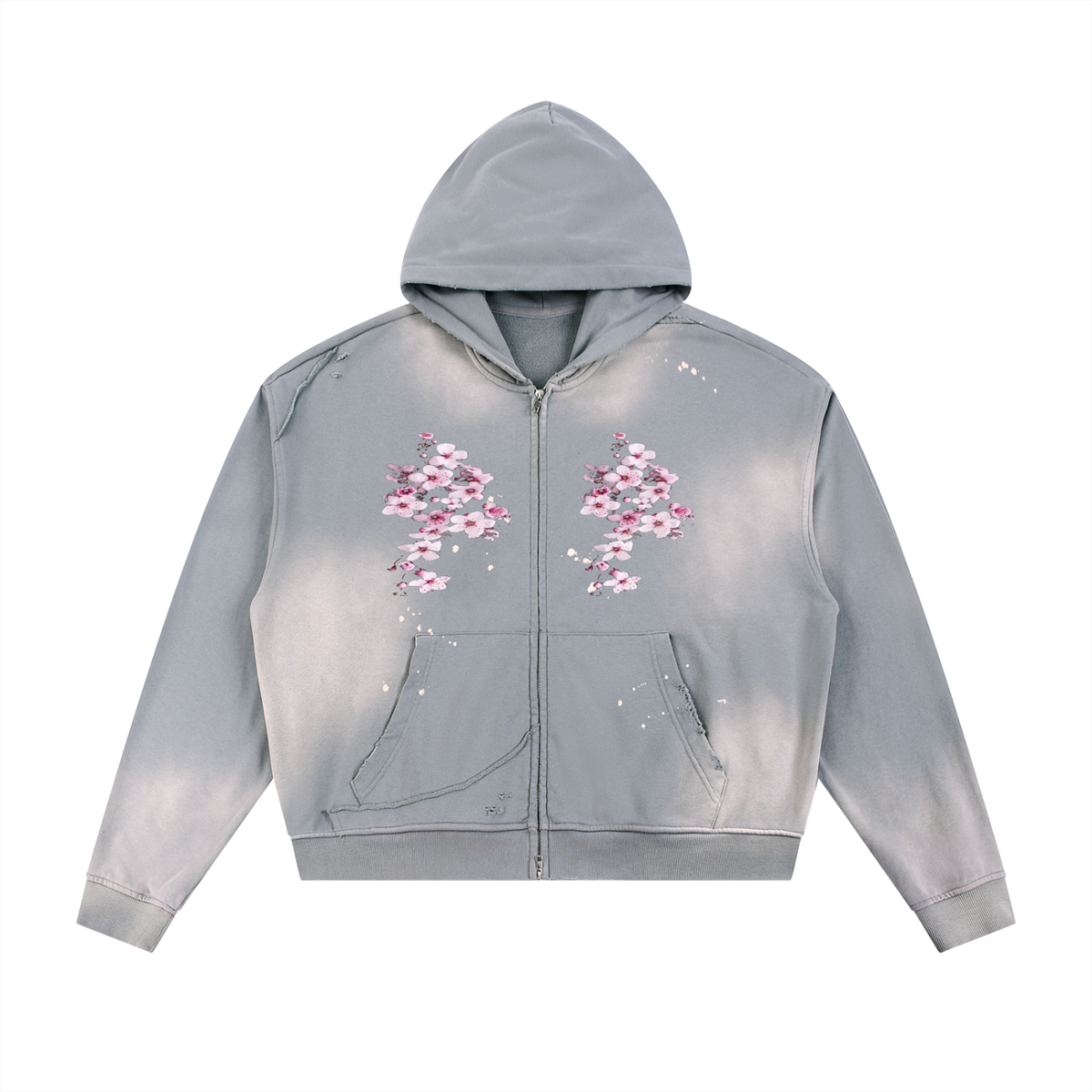 Silent Mafia Sun Fade Frayed Raw Edge Fleece Zip Hoodie