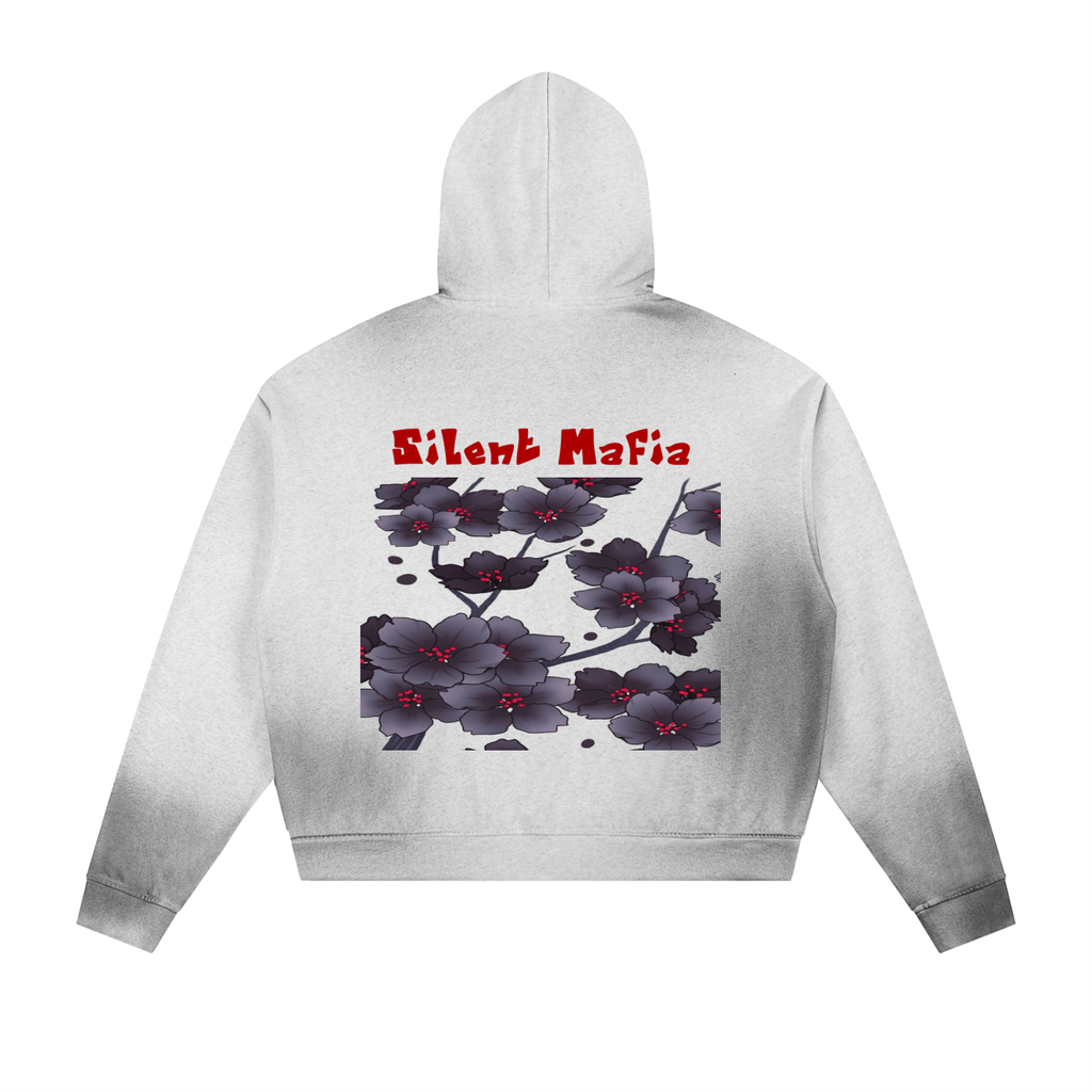 Silent Mafia Sun Fade Frayed Raw Edge Fleece Zip Hoodie