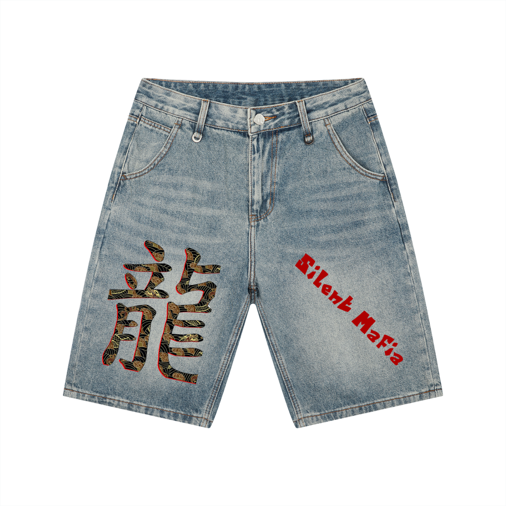 Silent Mafia Men's Vintage Wash Denim Shorts