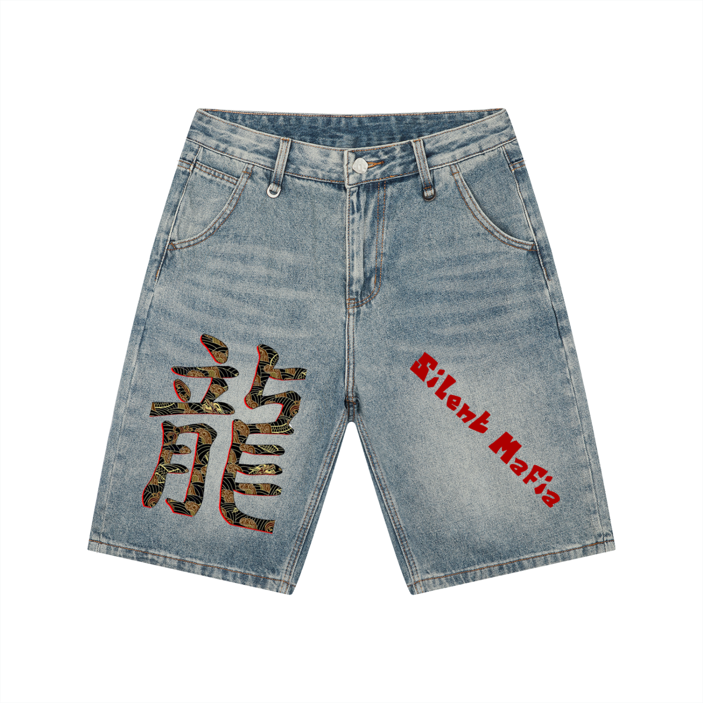 Silent Mafia Men's Vintage Wash Denim Shorts