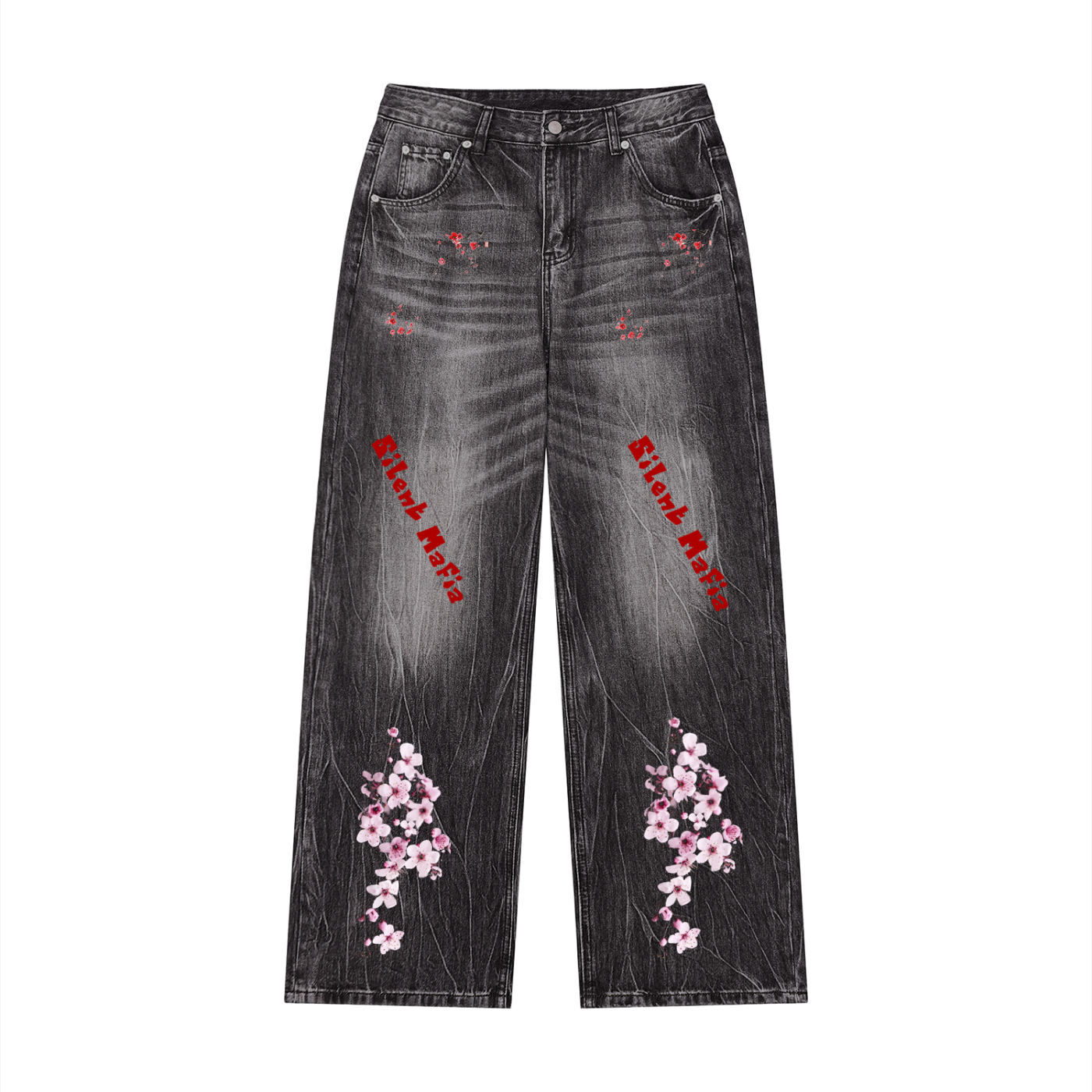Silent Mafia Men’s Vintage Wash Wide Leg Jeans