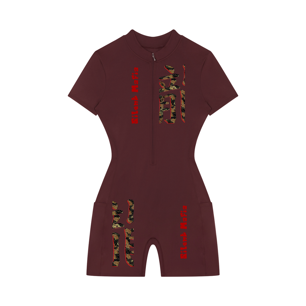 Silent Mafia Women's Quarter-Zip Short Sleeve Romper