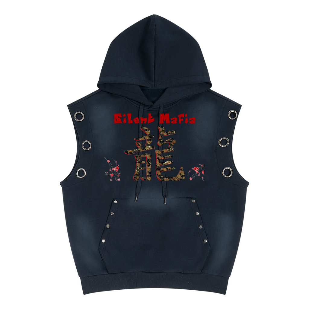 Silent Mafia Unisex Vintage Wash Sun Fade Sleeveless Hoodie