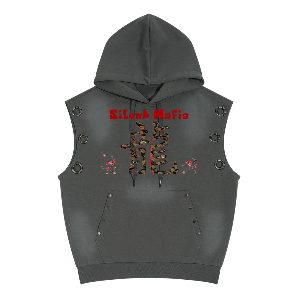 Silent Mafia Unisex Vintage Wash Sun Fade Sleeveless Hoodie