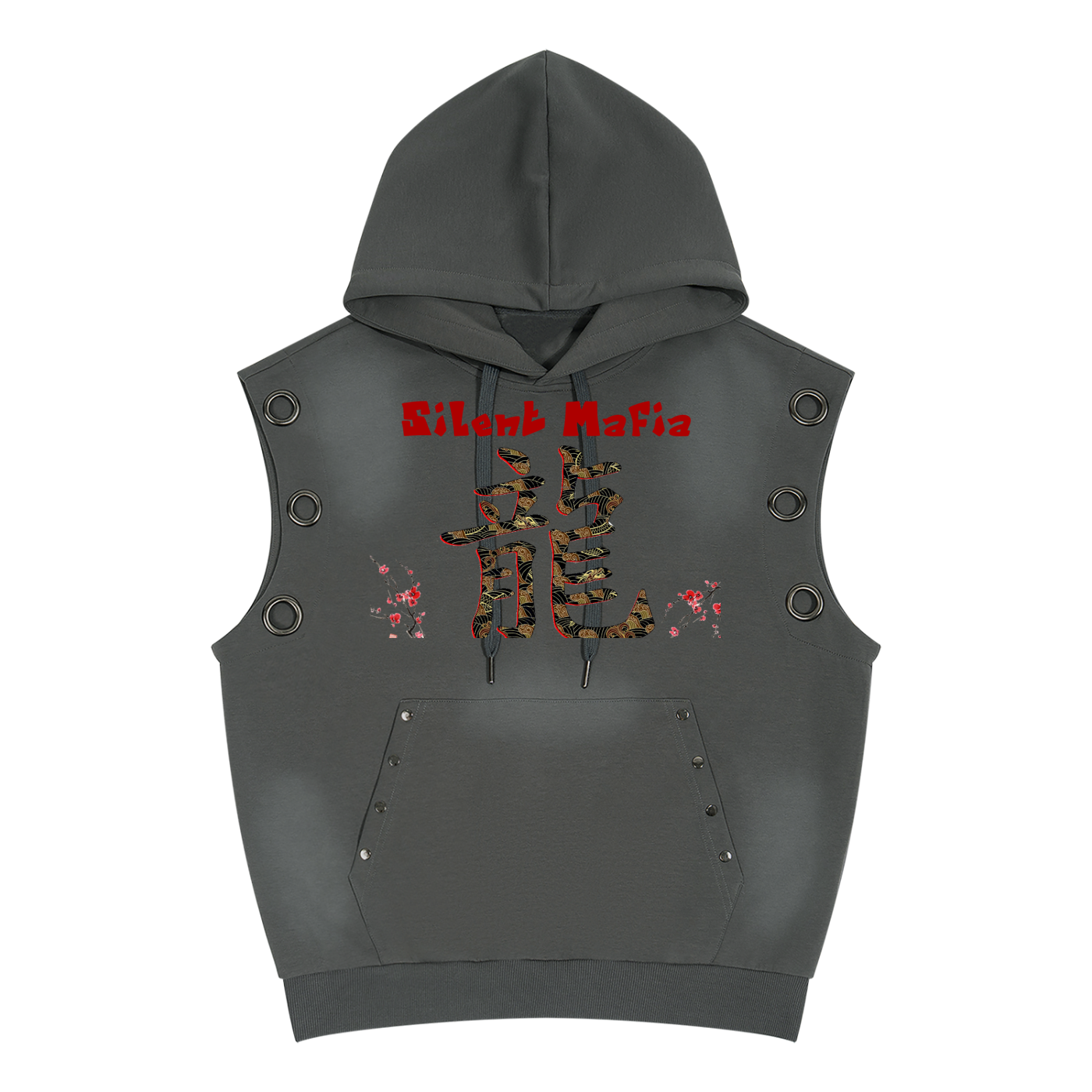 Silent Mafia Unisex Vintage Wash Sun Fade Sleeveless Hoodie