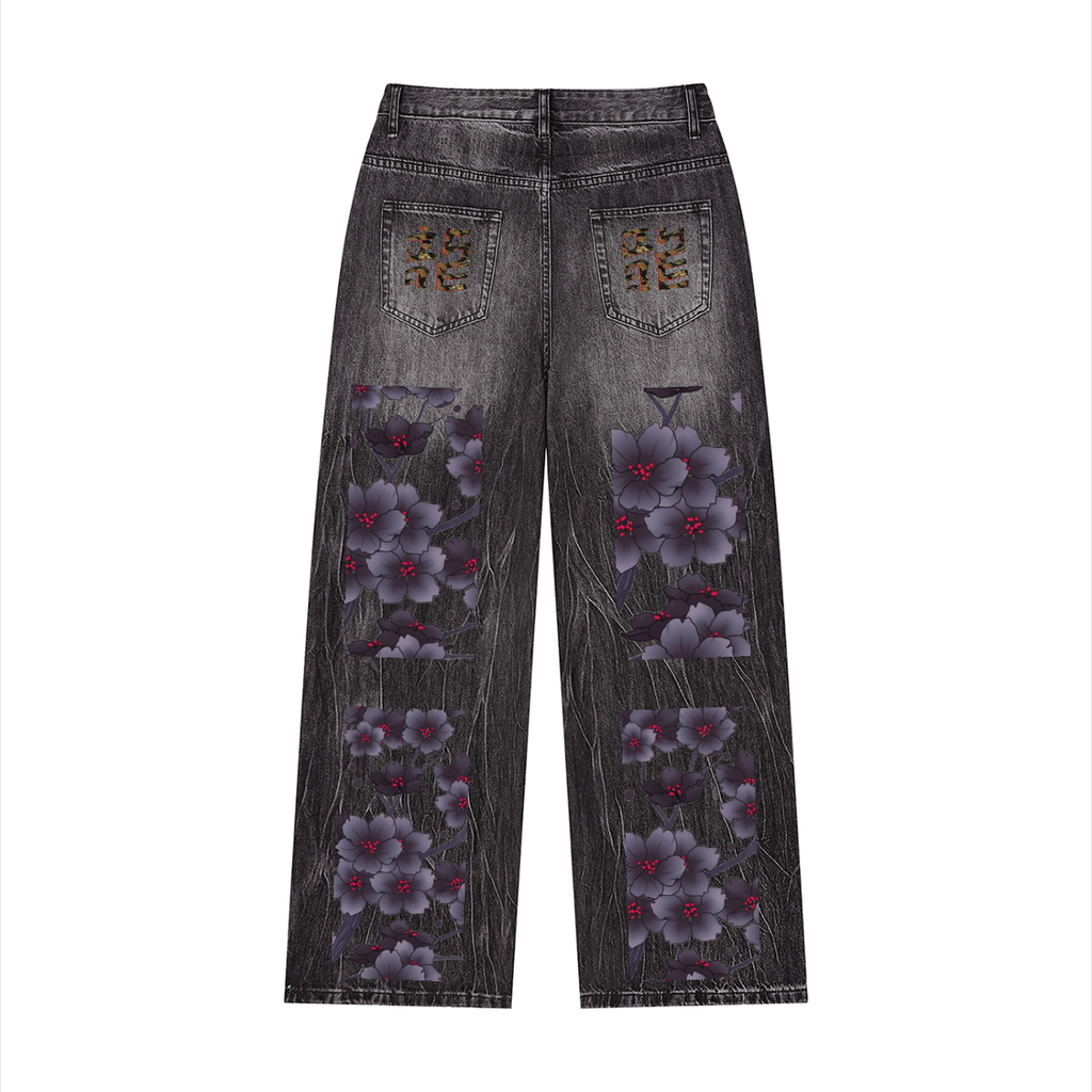 Silent Mafia Men’s Vintage Wash Wide Leg Jeans