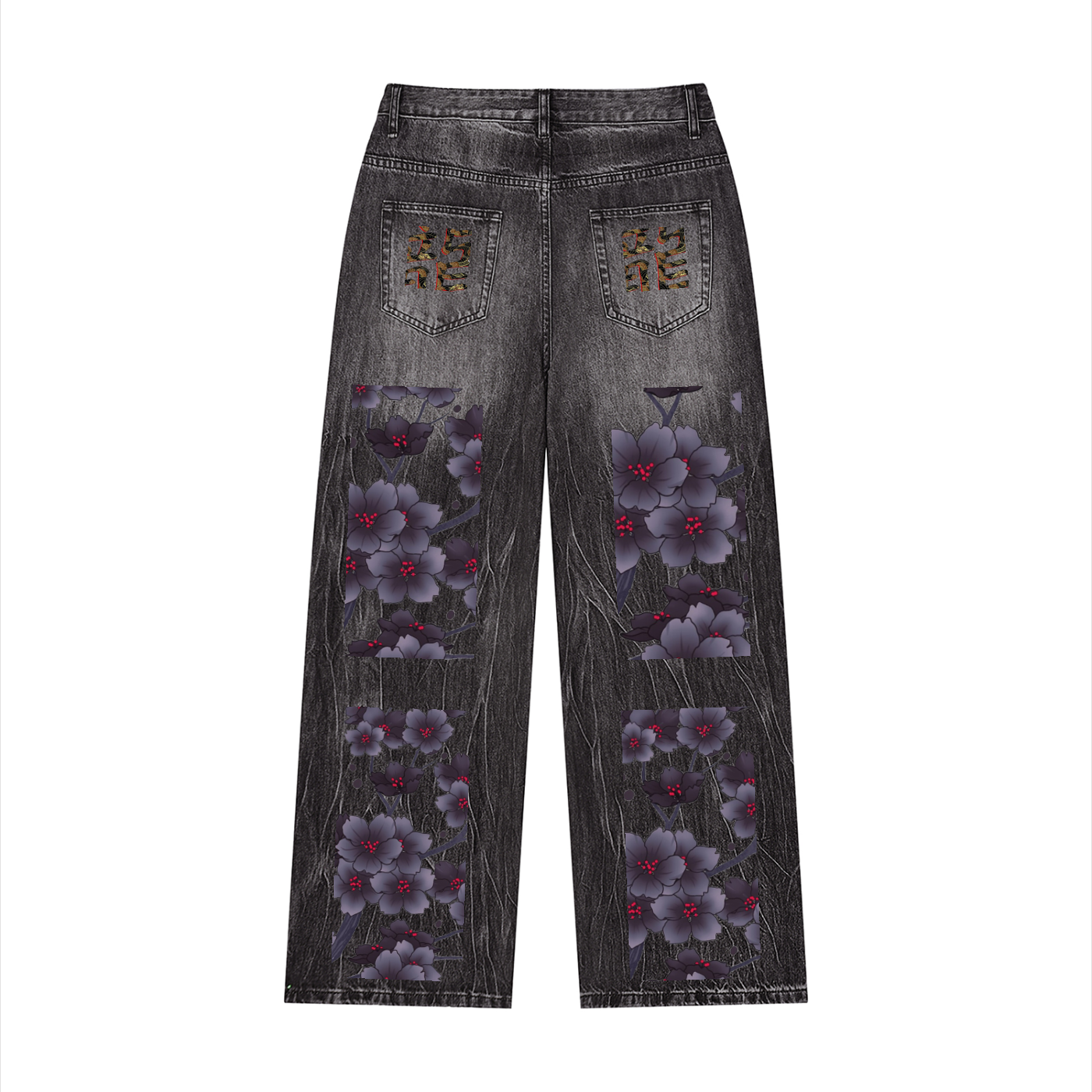 Silent Mafia Men’s Vintage Wash Wide Leg Jeans