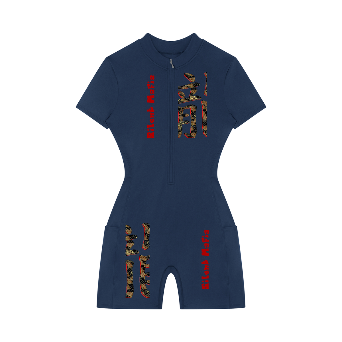 Silent Mafia Women's Quarter-Zip Short Sleeve Romper