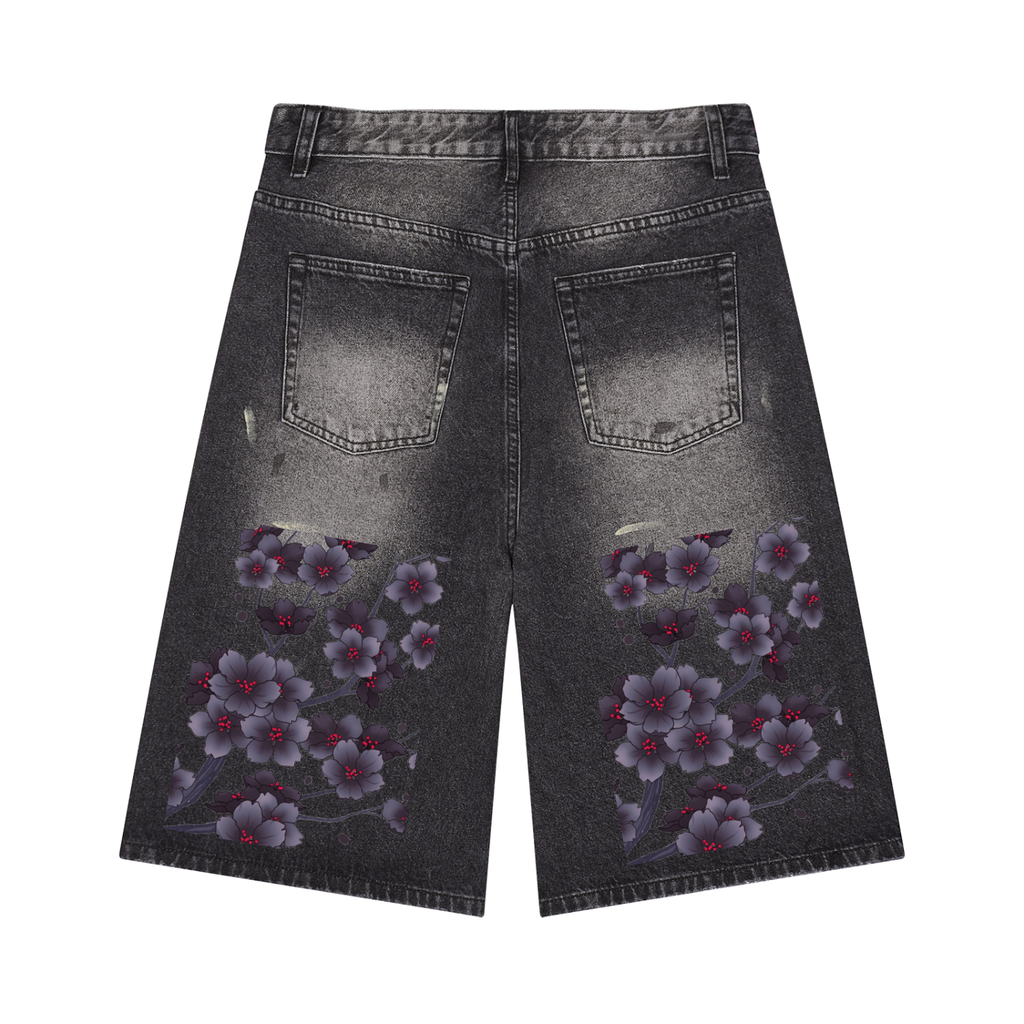 Silent Mafia Men’s Vintage Wash Wide Leg Denim Shorts