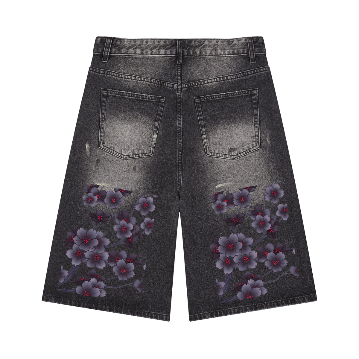 Silent Mafia Men’s Vintage Wash Wide Leg Denim Shorts