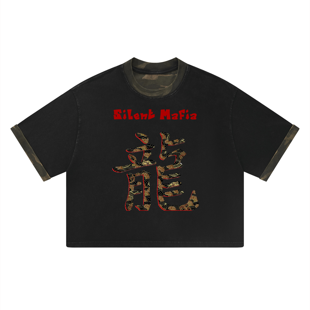 Silent Mafia Unisex Mineral Washed Boxy Panel T-Shirt