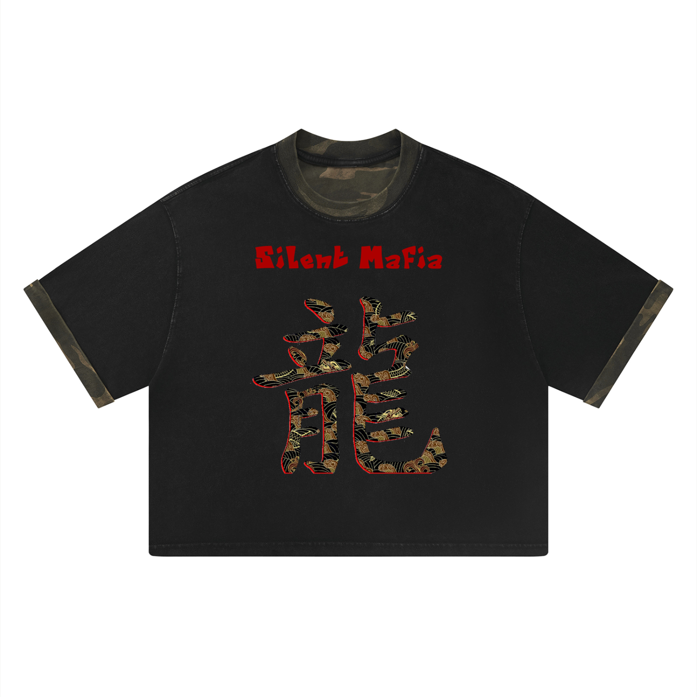 Silent Mafia Unisex Mineral Washed Boxy Panel T-Shirt