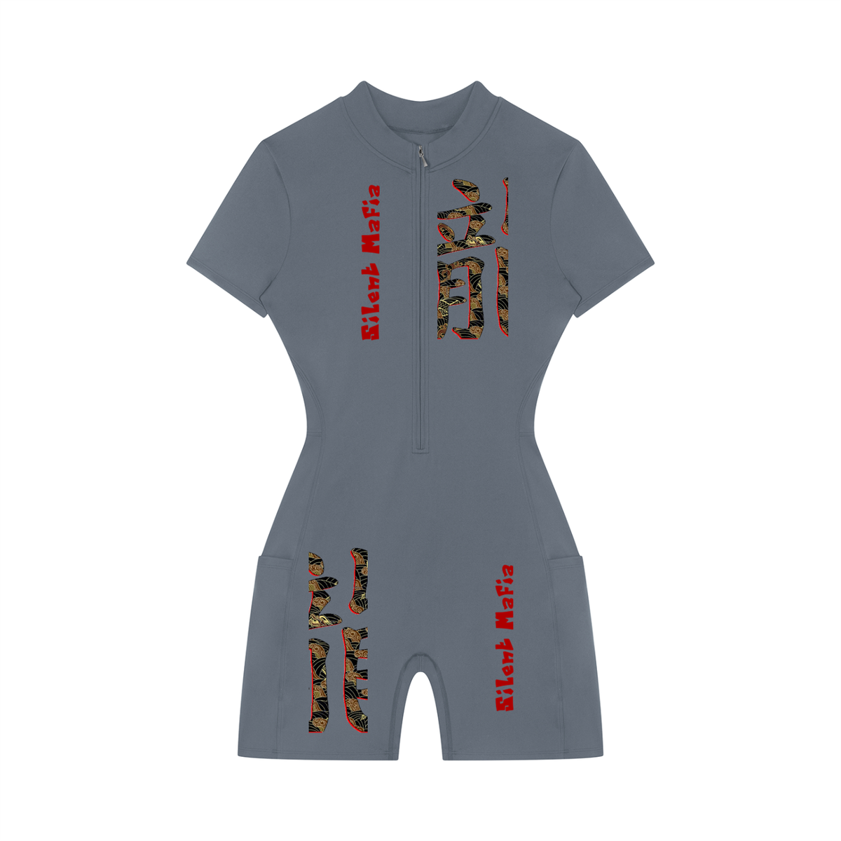 Silent Mafia Women's Quarter-Zip Short Sleeve Romper