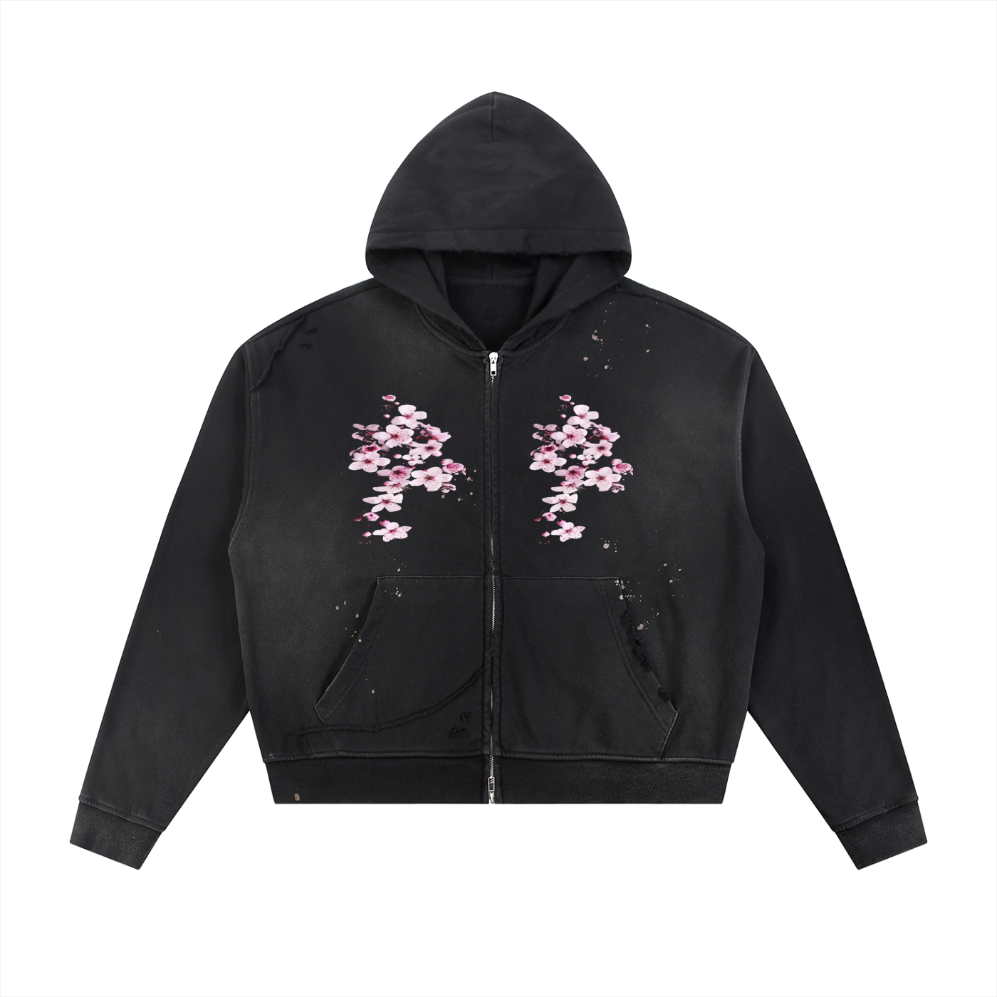 Silent Mafia Sun Fade Frayed Raw Edge Fleece Zip Hoodie