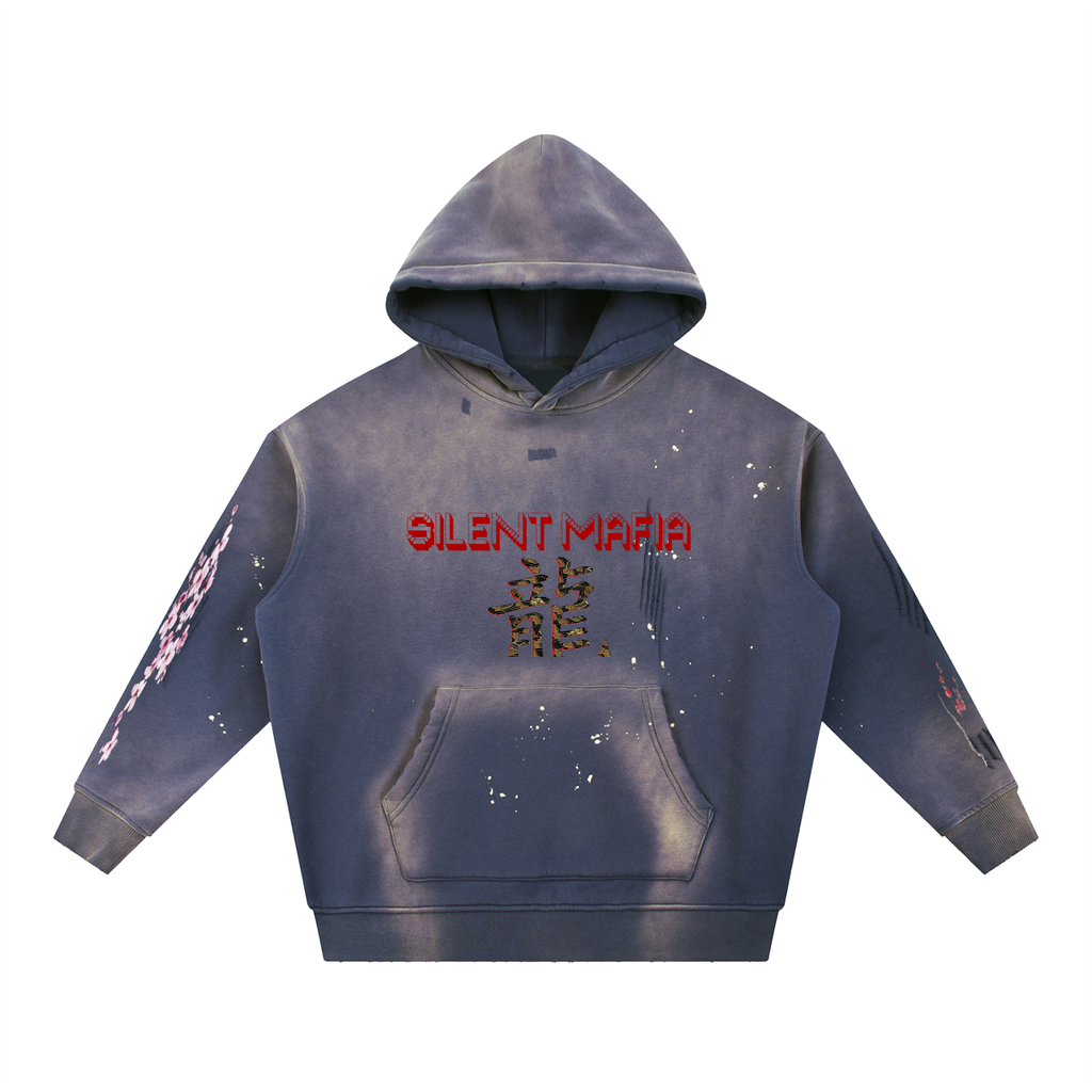 Silent Mafia Vintage Washed Frayed Fleece Hoodie