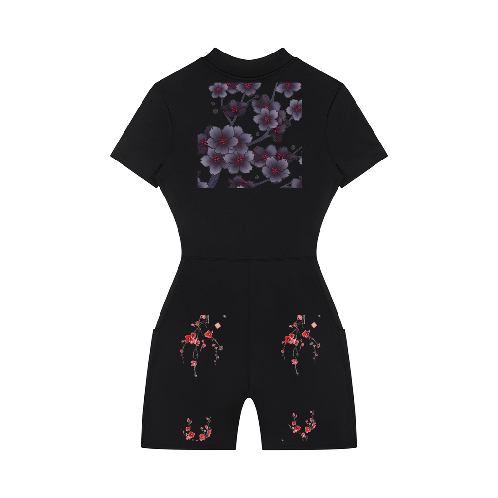 Silent Mafia Women's Quarter-Zip Short Sleeve Romper