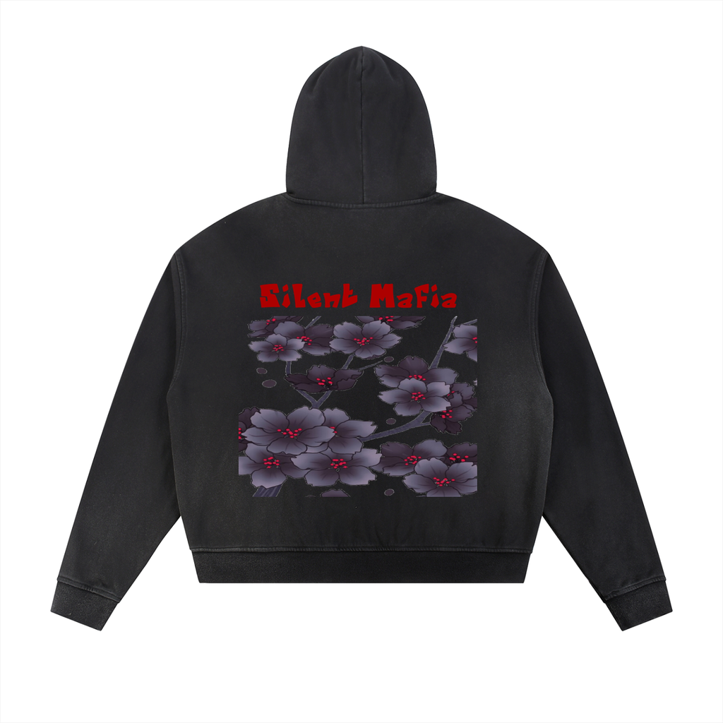 Silent Mafia Sun Fade Frayed Raw Edge Fleece Zip Hoodie