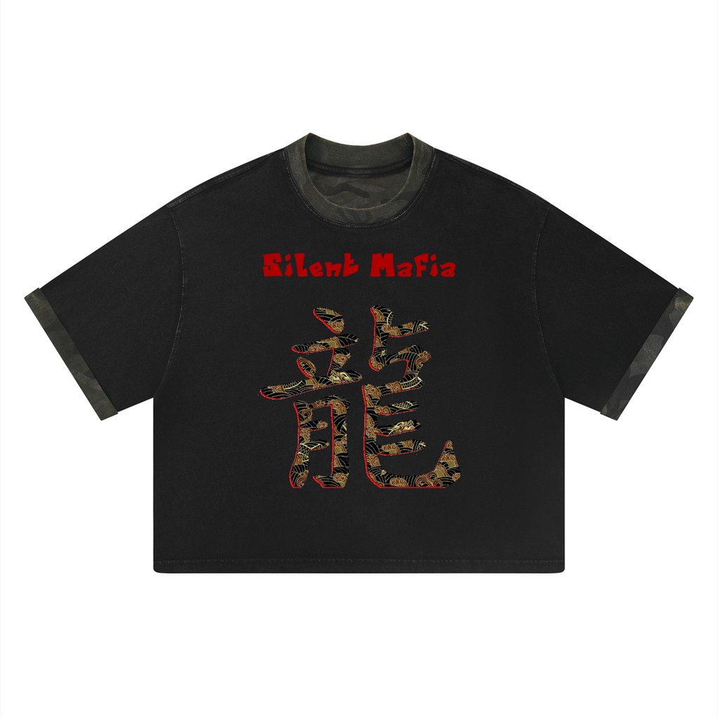 Silent Mafia Unisex Mineral Washed Boxy Panel T-Shirt