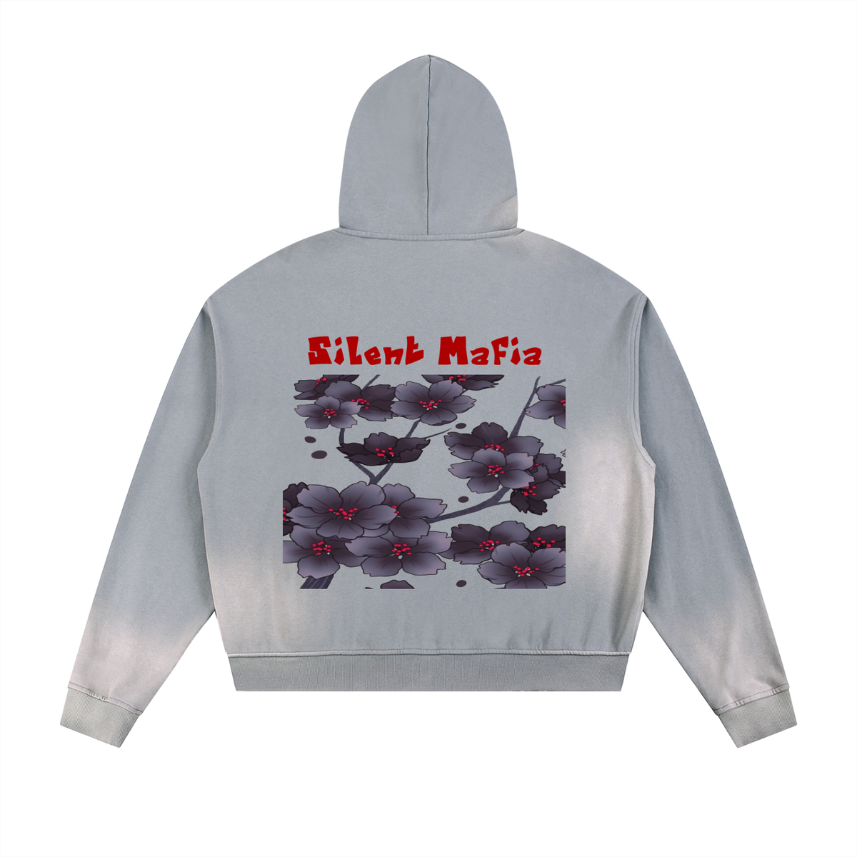 Silent Mafia Sun Fade Frayed Raw Edge Fleece Zip Hoodie