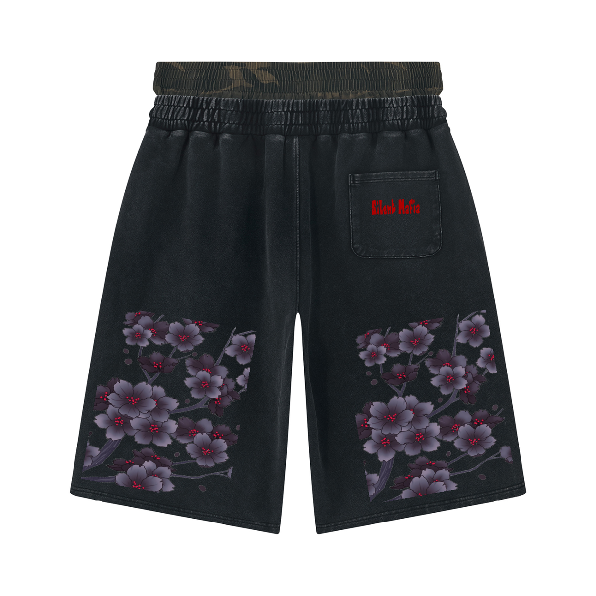 Silent Mafia Unisex Vintage Wash Distressed Wide Leg Shorts