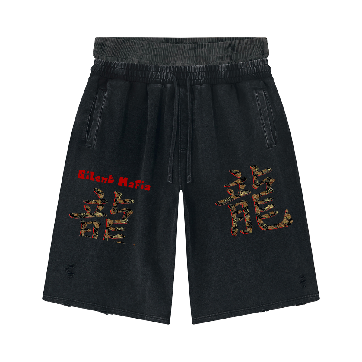 Silent Mafia Unisex Vintage Wash Distressed Wide Leg Shorts