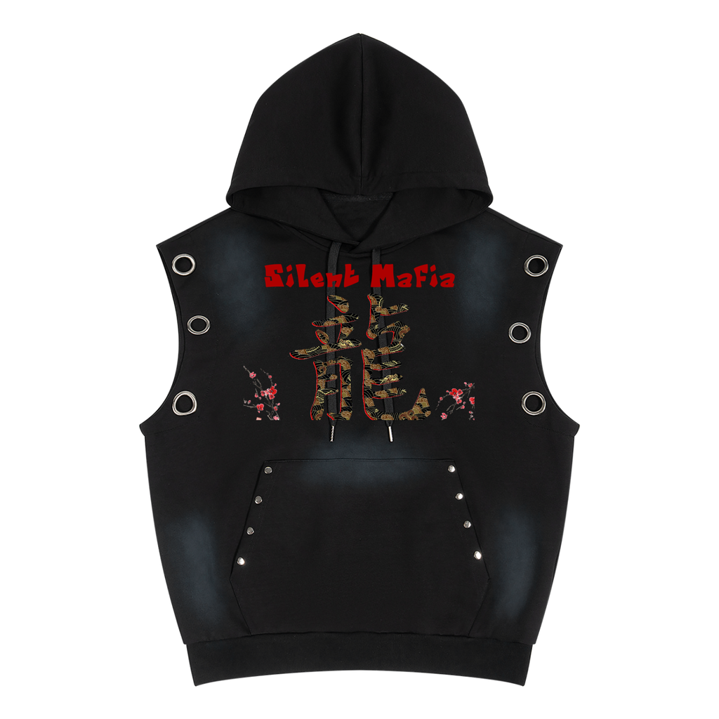 Silent Mafia Unisex Vintage Wash Sun Fade Sleeveless Hoodie