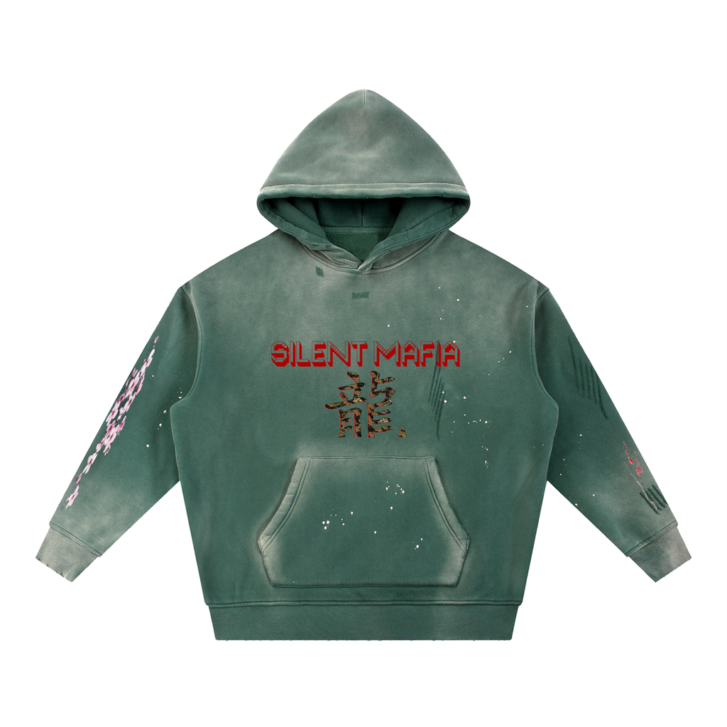 Silent Mafia Vintage Washed Frayed Fleece Hoodie