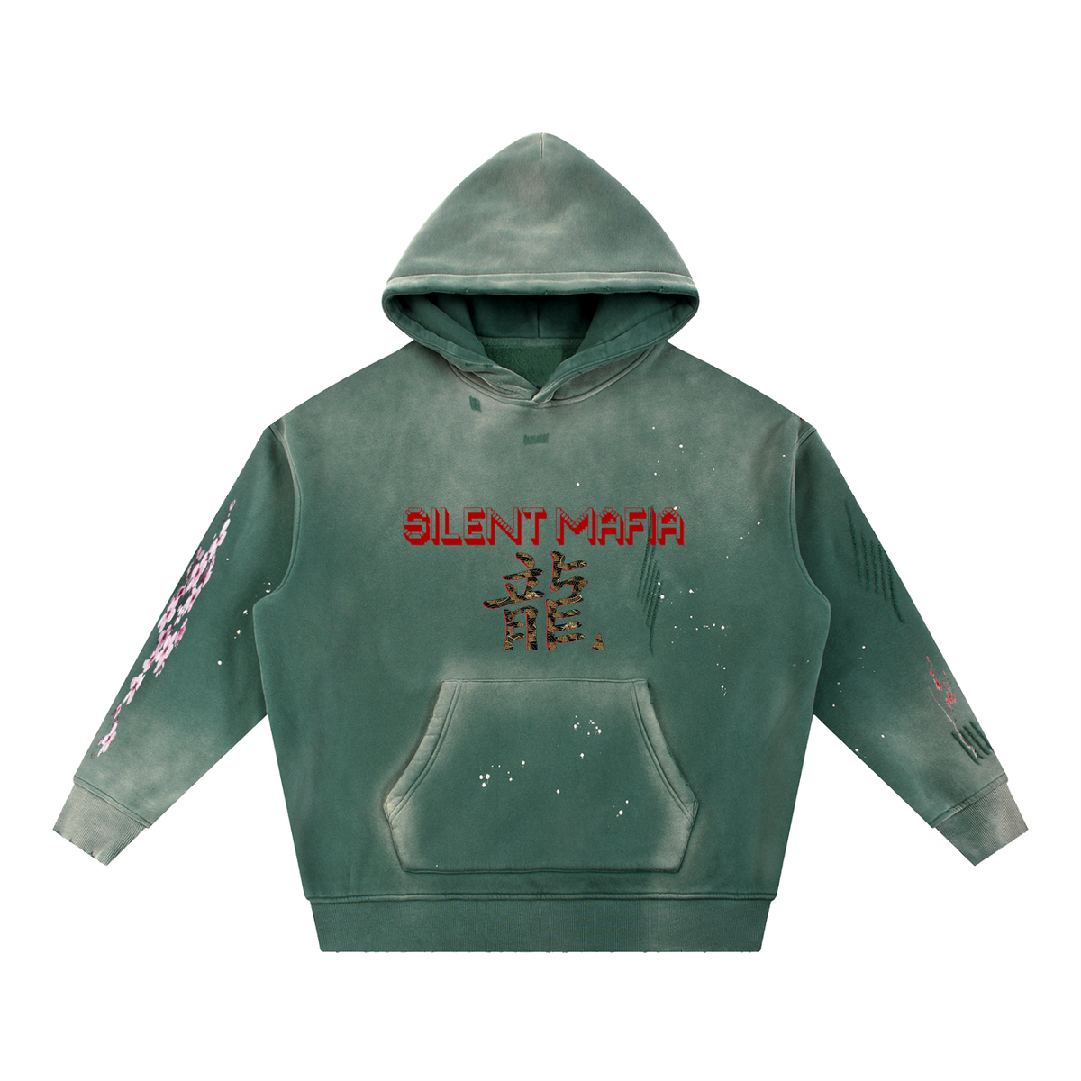 Silent Mafia Vintage Washed Frayed Fleece Hoodie