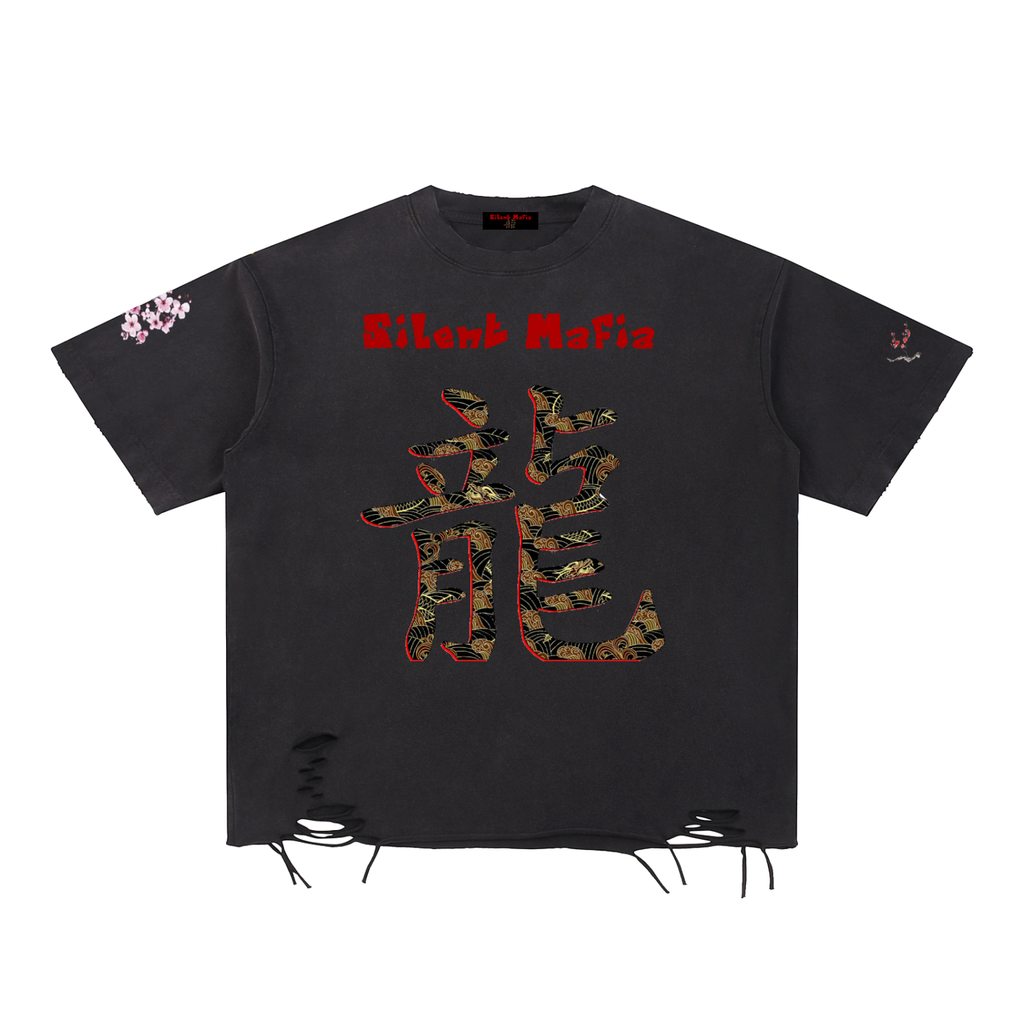 Silent Mafia Snow Washed Raw-Hem T-Shirt