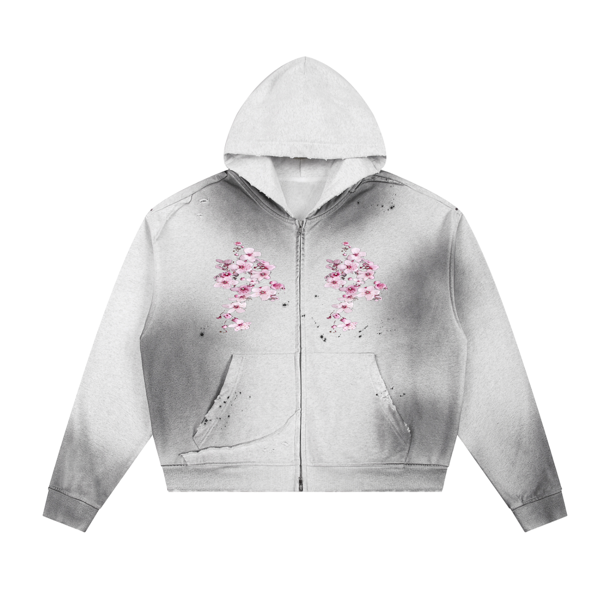 Silent Mafia Sun Fade Frayed Raw Edge Fleece Zip Hoodie