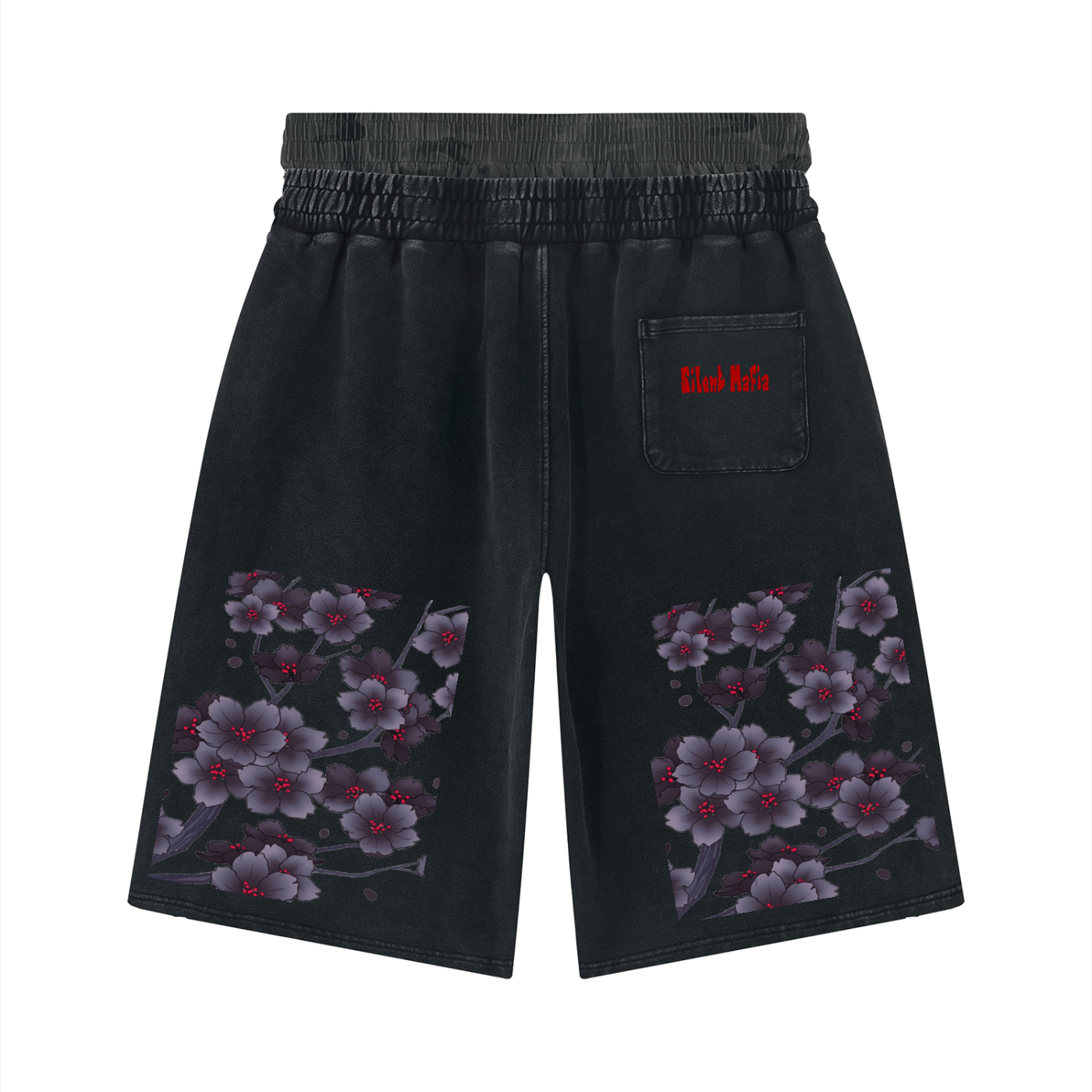 Silent Mafia Unisex Vintage Wash Distressed Wide Leg Shorts