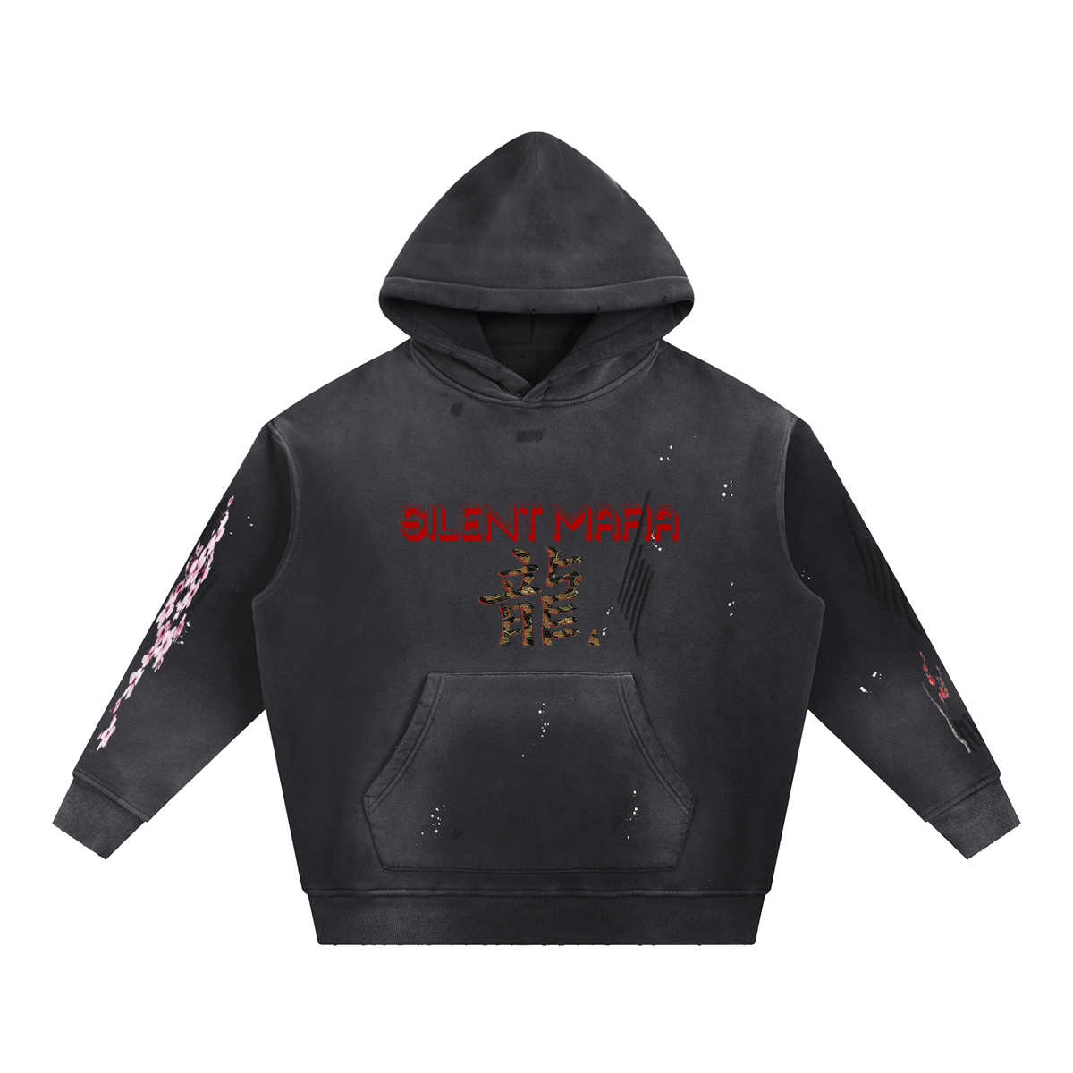 Silent Mafia Vintage Washed Frayed Fleece Hoodie