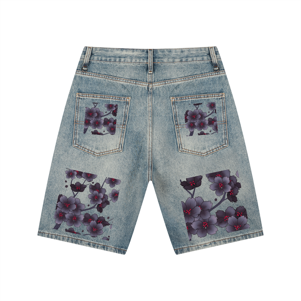 Silent Mafia Men's Vintage Wash Denim Shorts