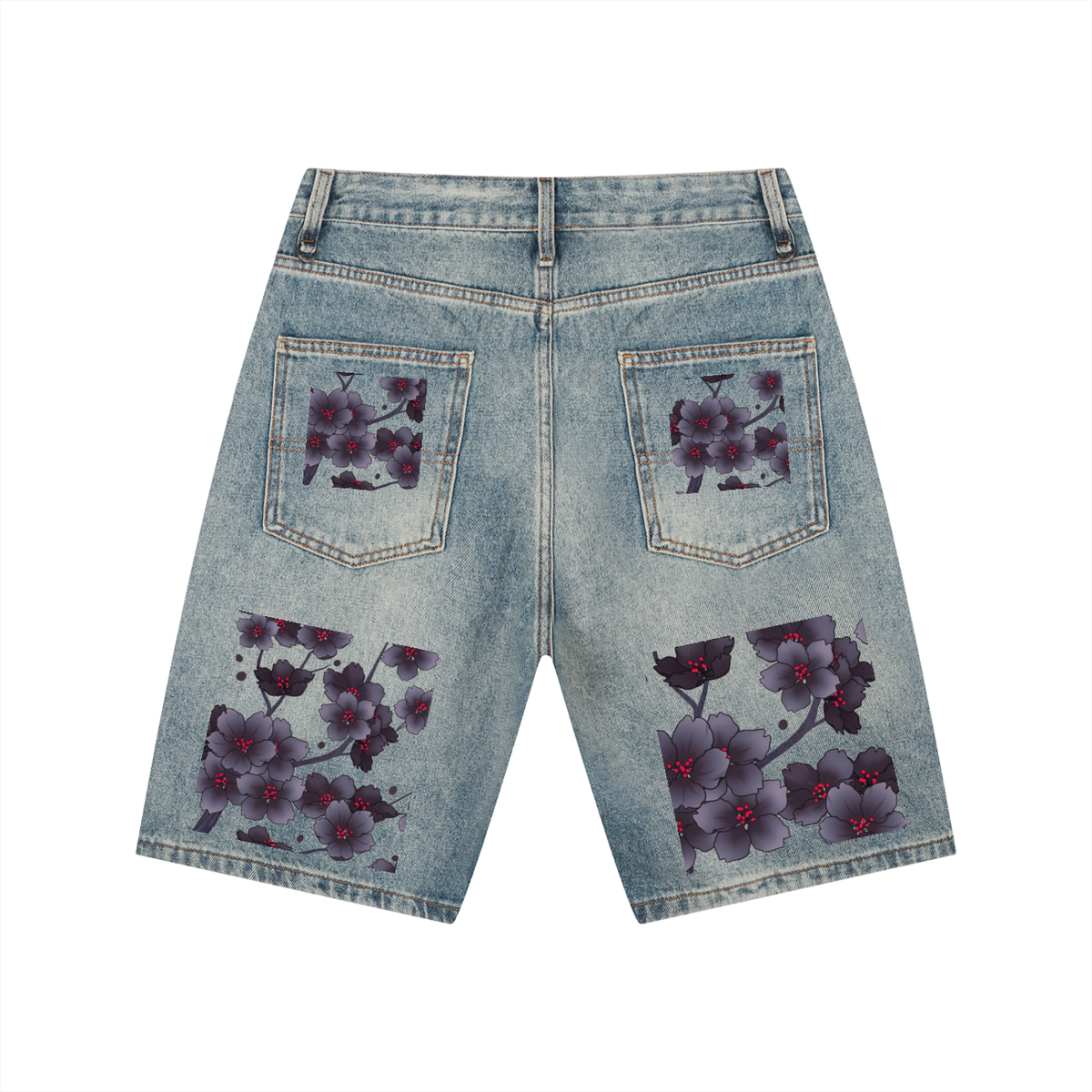 Silent Mafia Men's Vintage Wash Denim Shorts