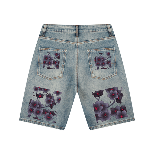 Silent Mafia Men's Vintage Wash Denim Shorts