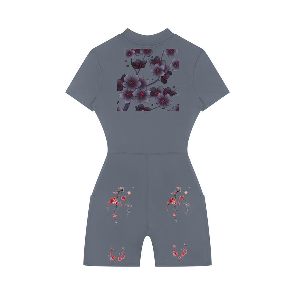 Silent Mafia Women's Quarter-Zip Short Sleeve Romper