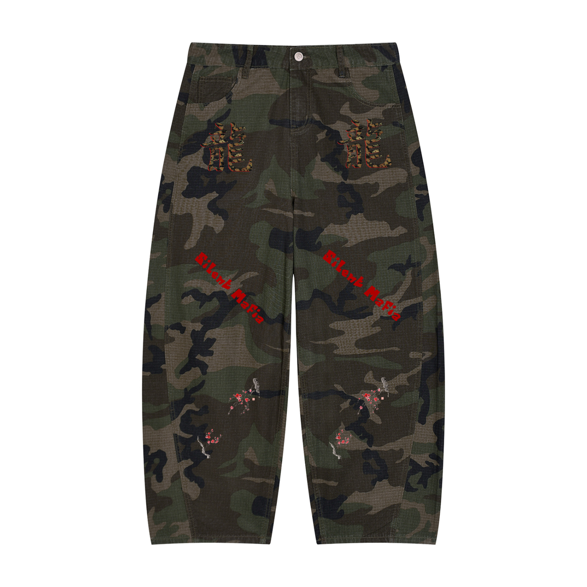 Silent Mafia Men’s Camo Barrel Leg Cargo Pants